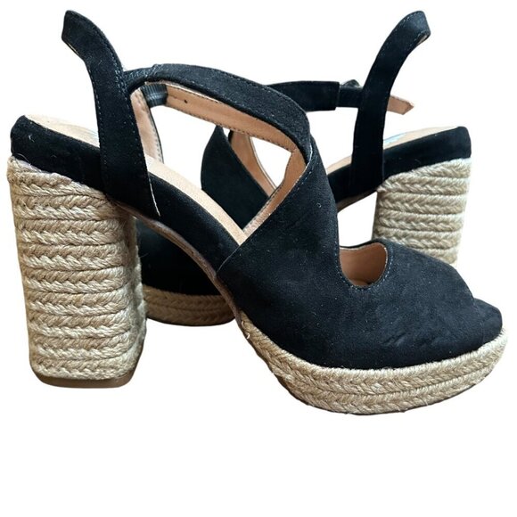 Yellow Box Amarie Black Suede Espadrille Block Heel Shoe Sandal‎ Size 6 - Picture 5 of 9